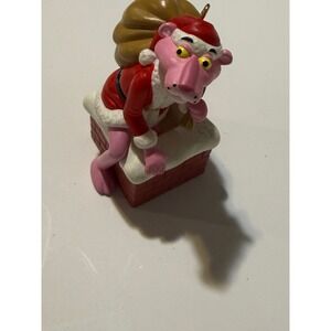 Pink Panther Santa Claus on Chimney Christmas Ornament Pink Red Holiday Decor